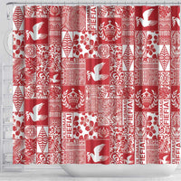 Red Tonga Kilisimasi Fiefia Shower Curtain Pacific Patchwork Xmas Vibes - Polynesian Pride