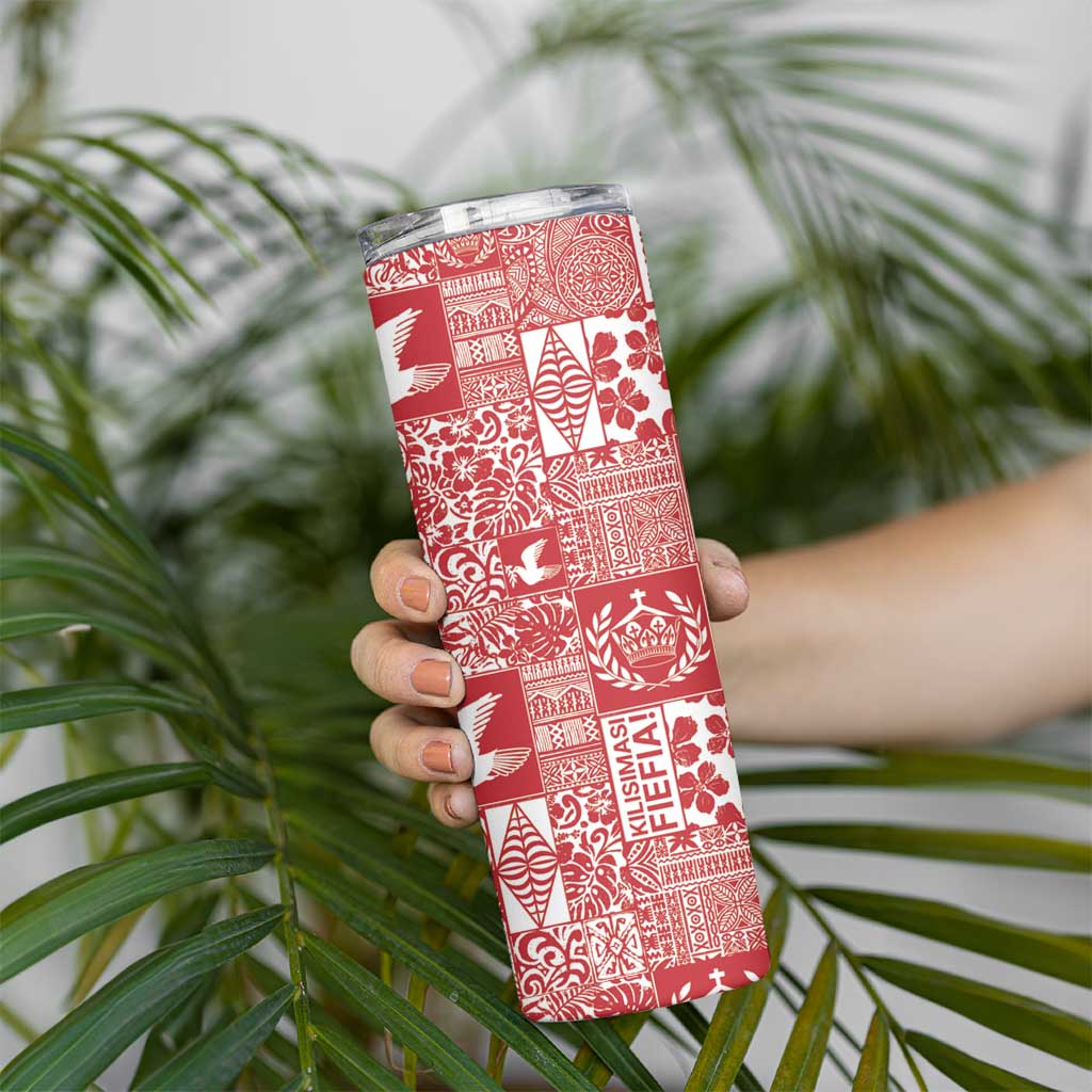 Red Tonga Kilisimasi Fiefia Skinny Tumbler Pacific Patchwork Xmas Vibes - Polynesian Pride