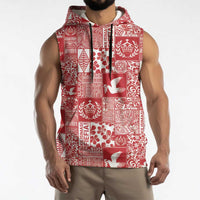 Red Tonga Kilisimasi Fiefia Sleeveless Hoodie Pacific Patchwork Xmas Vibes - Polynesian Pride