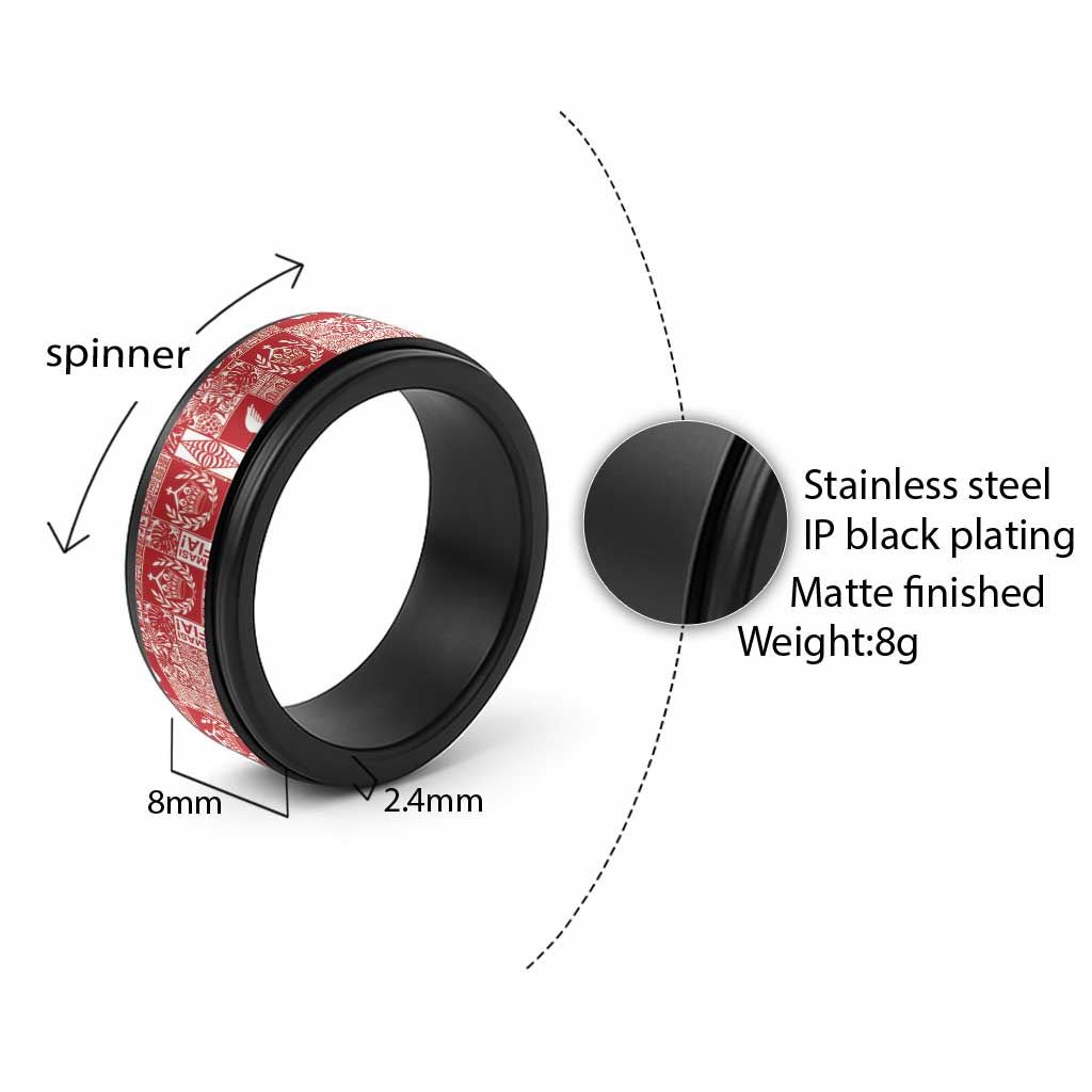 Red Tonga Kilisimasi Fiefia Spinner Ring Pacific Patchwork Xmas Vibes - Polynesian Pride