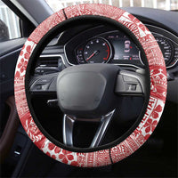 Red Tonga Kilisimasi Fiefia Steering Wheel Cover Pacific Patchwork Xmas Vibes - Polynesian Pride