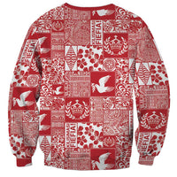 Red Tonga Kilisimasi Fiefia Sweatshirt Pacific Patchwork Xmas Vibes - Polynesian Pride