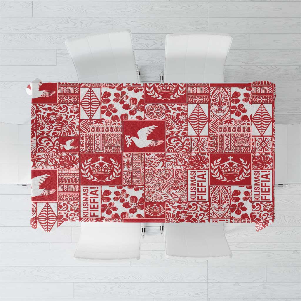 Red Tonga Kilisimasi Fiefia Tablecloth Pacific Patchwork Xmas Vibes - Polynesian Pride