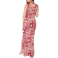 Red Tonga Kilisimasi Fiefia Tank Maxi Dress Pacific Patchwork Xmas Vibes - Polynesian Pride