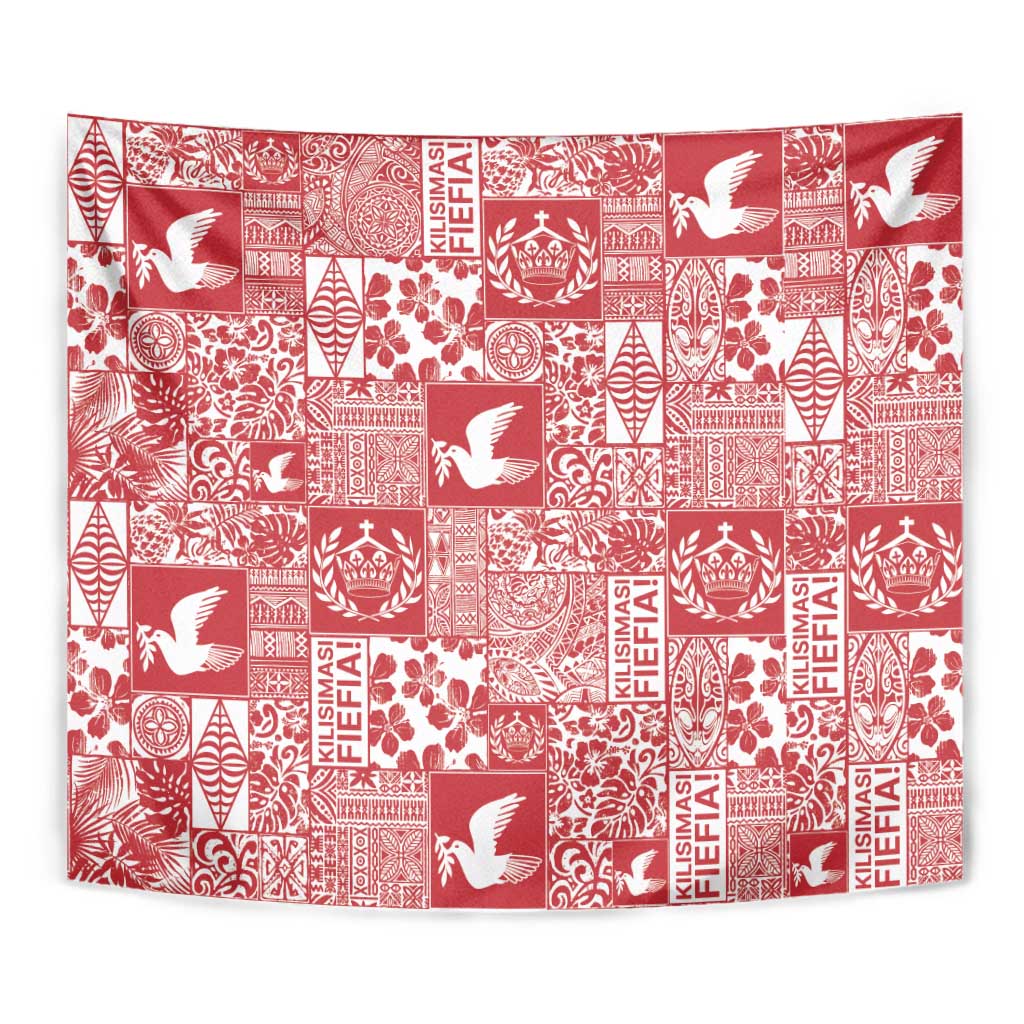 Red Tonga Kilisimasi Fiefia Tapestry Pacific Patchwork Xmas Vibes - Polynesian Pride