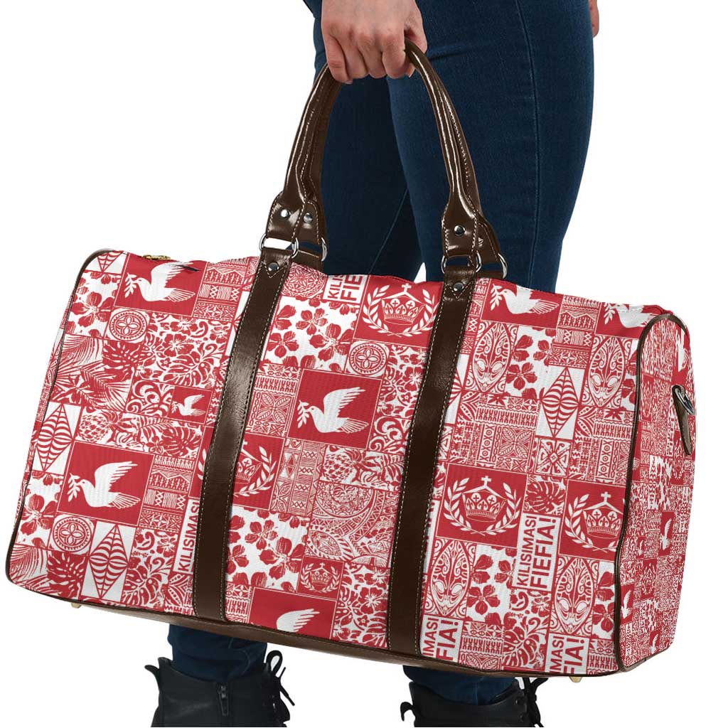 Red Tonga Kilisimasi Fiefia Travel Bag Pacific Patchwork Xmas Vibes - Polynesian Pride
