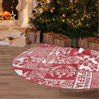 Red Tonga Kilisimasi Fiefia Tree Skirt Pacific Patchwork Xmas Vibes - Polynesian Pride