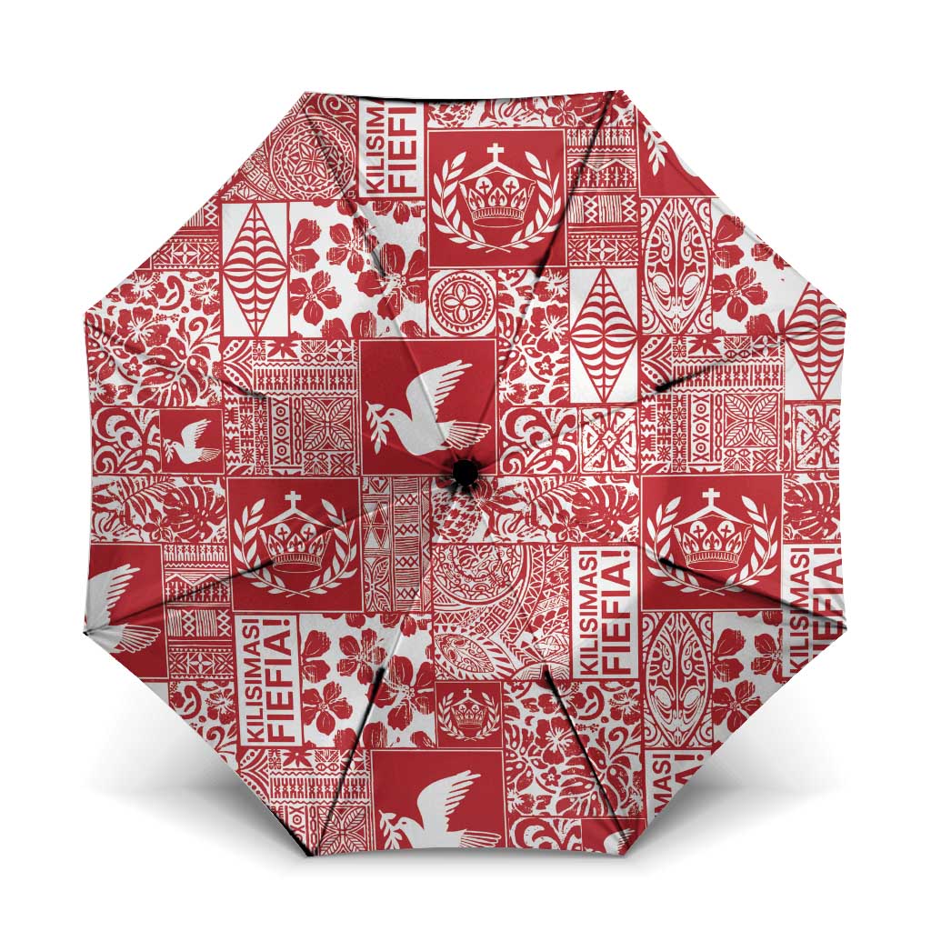 Red Tonga Kilisimasi Fiefia Umbrella Pacific Patchwork Xmas Vibes - Polynesian Pride