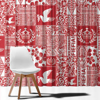 Red Tonga Kilisimasi Fiefia Window Curtain Pacific Patchwork Xmas Vibes - Polynesian Pride