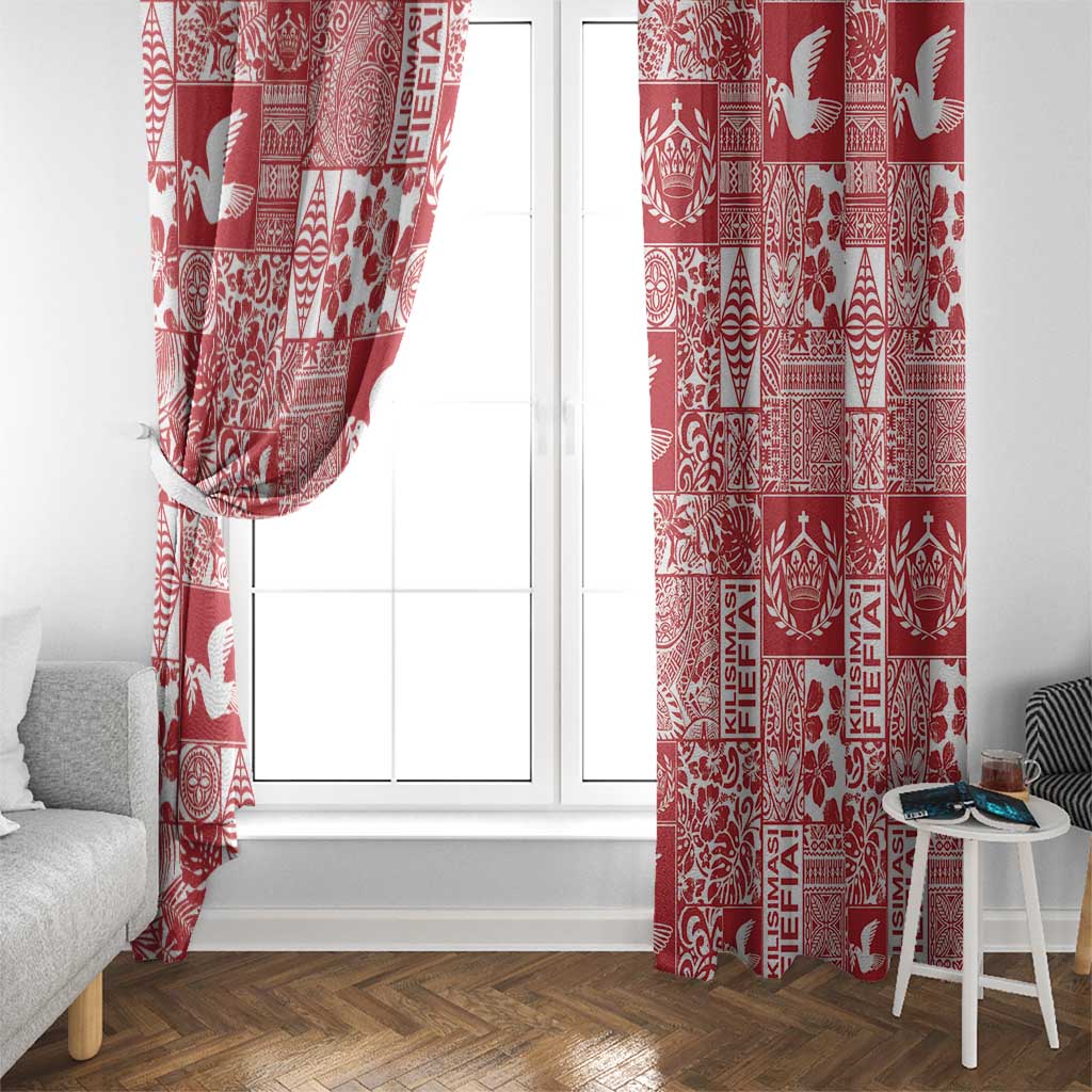 Red Tonga Kilisimasi Fiefia Window Curtain Pacific Patchwork Xmas Vibes - Polynesian Pride
