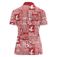 Red Tonga Kilisimasi Fiefia Women Polo Shirt Pacific Patchwork Xmas Vibes - Polynesian Pride