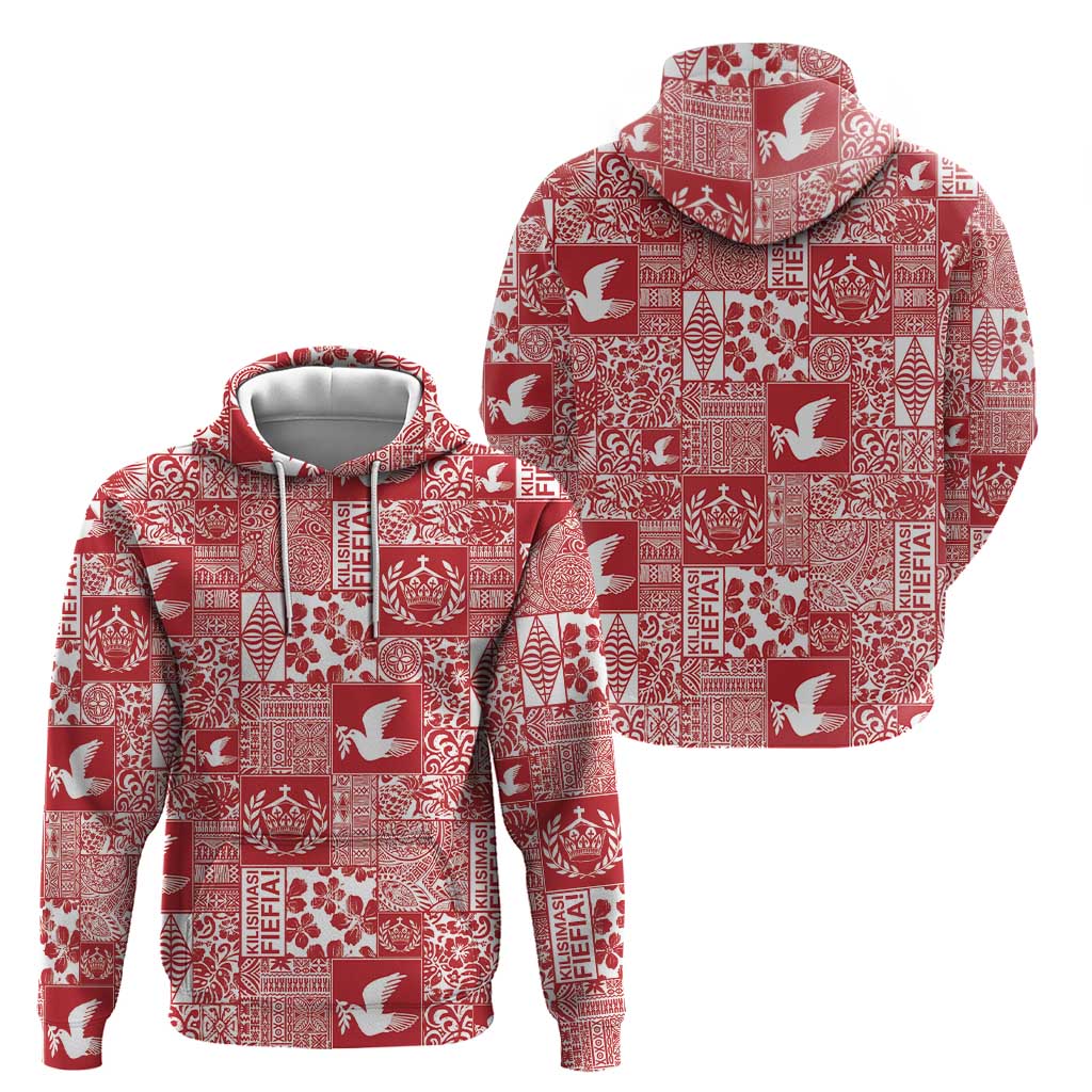 Red Tonga Kilisimasi Fiefia Zip Hoodie Pacific Patchwork Xmas Vibes - Polynesian Pride