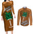 Custom Hawaii Honolulu Bowl Couples Matching Long Sleeve Bodycon Dress and Long Sleeve Button Shirt With Kakau Tribal Pattern LT9 Brown - Polynesian Pride