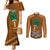 Custom Hawaii Honolulu Bowl Couples Matching Mermaid Dress and Long Sleeve Button Shirt With Kakau Tribal Pattern LT9 Brown - Polynesian Pride