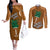 Custom Hawaii Honolulu Bowl Couples Matching Off The Shoulder Long Sleeve Dress and Long Sleeve Button Shirt With Kakau Tribal Pattern LT9 Brown - Polynesian Pride