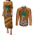 Custom Hawaii Honolulu Bowl Couples Matching Puletasi Dress and Long Sleeve Button Shirt With Kakau Tribal Pattern LT9 Brown - Polynesian Pride