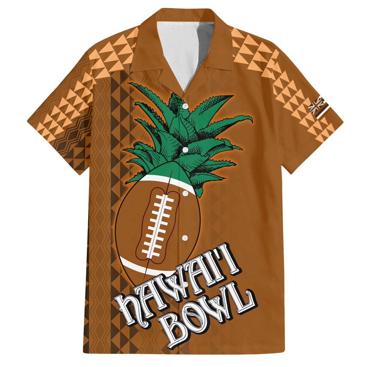 Custom Hawaii Honolulu Bowl Family Matching Puletasi Dress and Hawaiian Shirt With Kakau Tribal Pattern LT9 Dad's Shirt - Short Sleeve Brown - Polynesian Pride