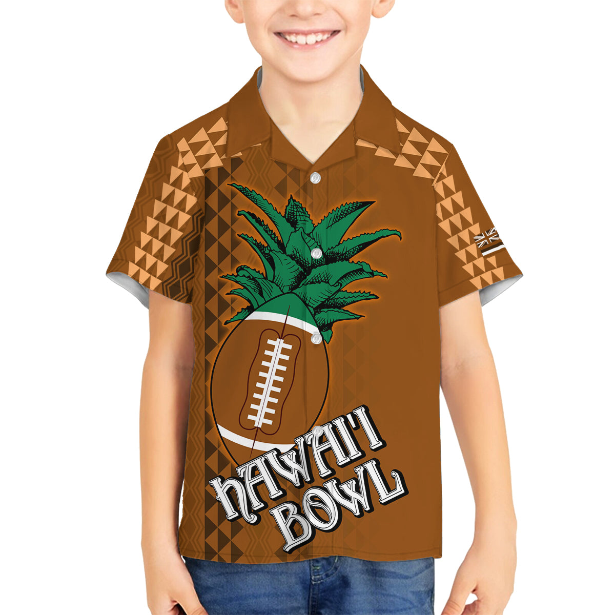 Custom Hawaii Honolulu Bowl Family Matching Puletasi Dress and Hawaiian Shirt With Kakau Tribal Pattern LT9 Son's Shirt Brown - Polynesian Pride
