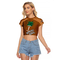Custom Hawaii Honolulu Bowl Raglan Cropped T Shirt With Kakau Tribal Pattern LT9 Female Brown - Polynesian Pride
