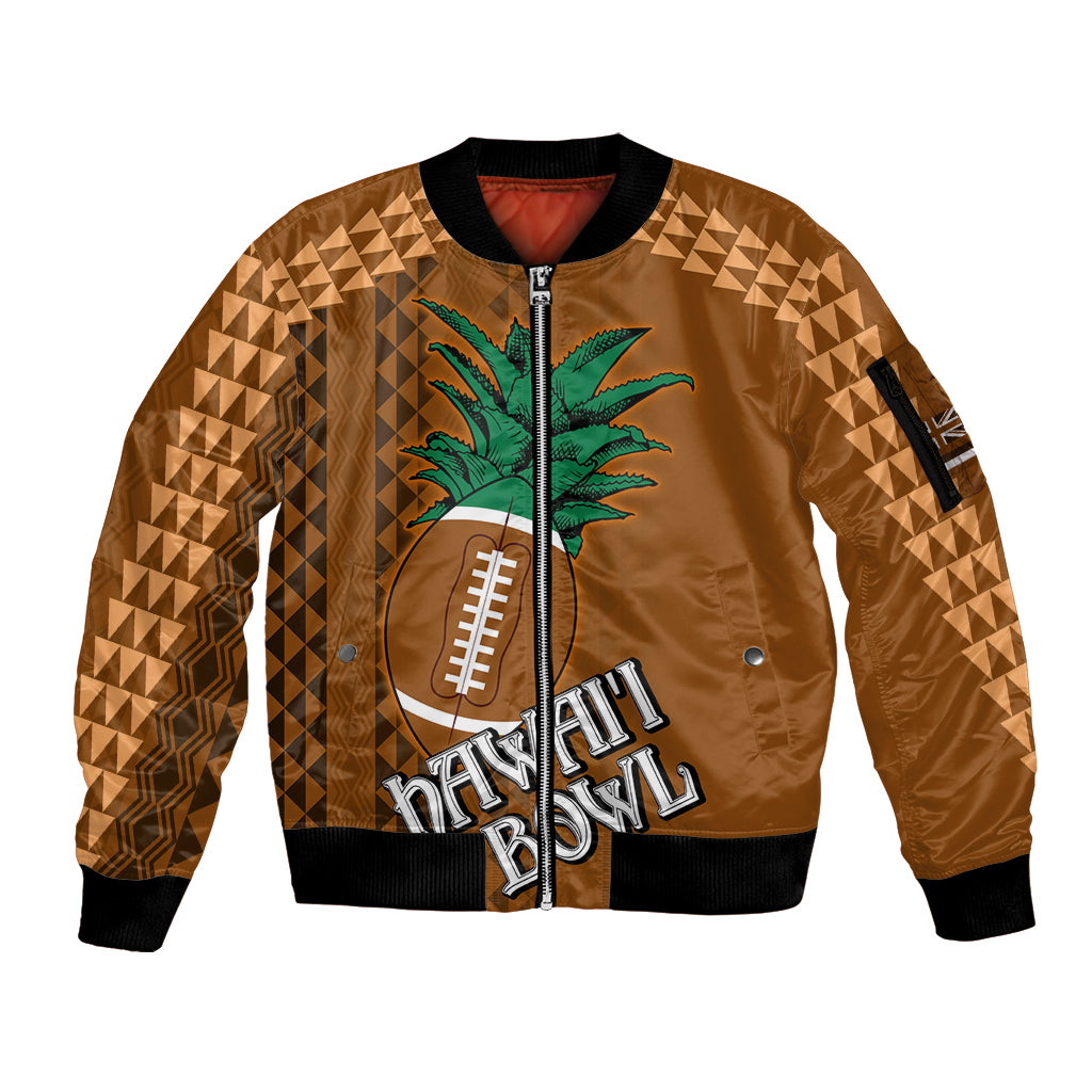 Custom Hawaii Honolulu Bowl Sleeve Zip Bomber Jacket With Kakau Tribal Pattern LT9 Unisex Brown - Polynesian Pride