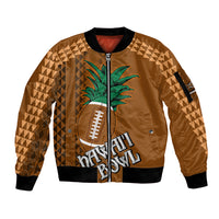 Custom Hawaii Honolulu Bowl Sleeve Zip Bomber Jacket With Kakau Tribal Pattern LT9 Unisex Brown - Polynesian Pride