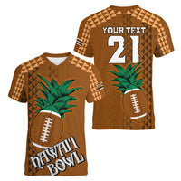 Custom Hawaii Honolulu Bowl Women V Neck T Shirt With Kakau Tribal Pattern LT9 - Polynesian Pride
