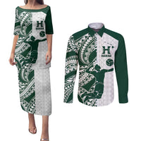 Polynesian Hawaii Volleyball Custom Couples Matching Puletasi and Long Sleeve Button Shirt Kakau with Sport Style LT9 White - Polynesian Pride