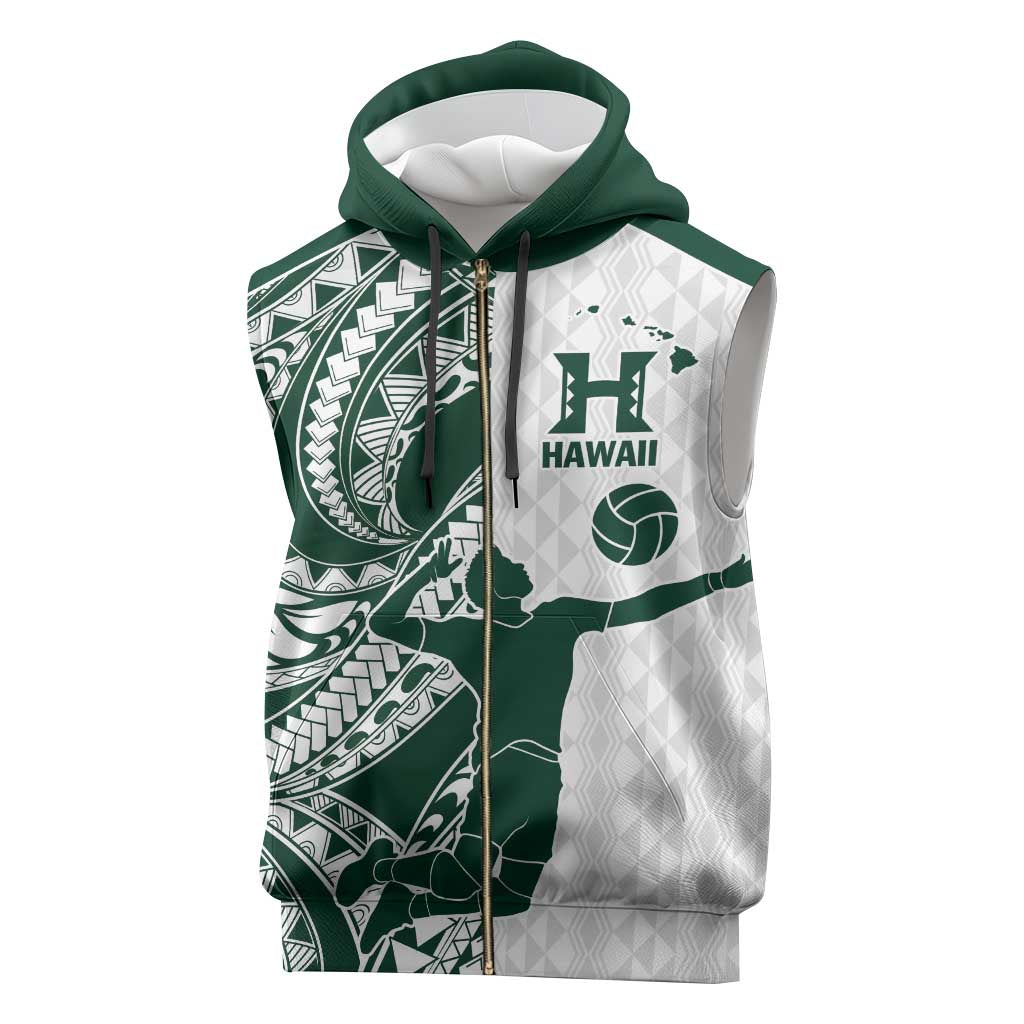 Polynesian Hawaii Volleyball Custom Sleeveless Zip Hoodie Kakau with Sport Style - Polynesian Pride