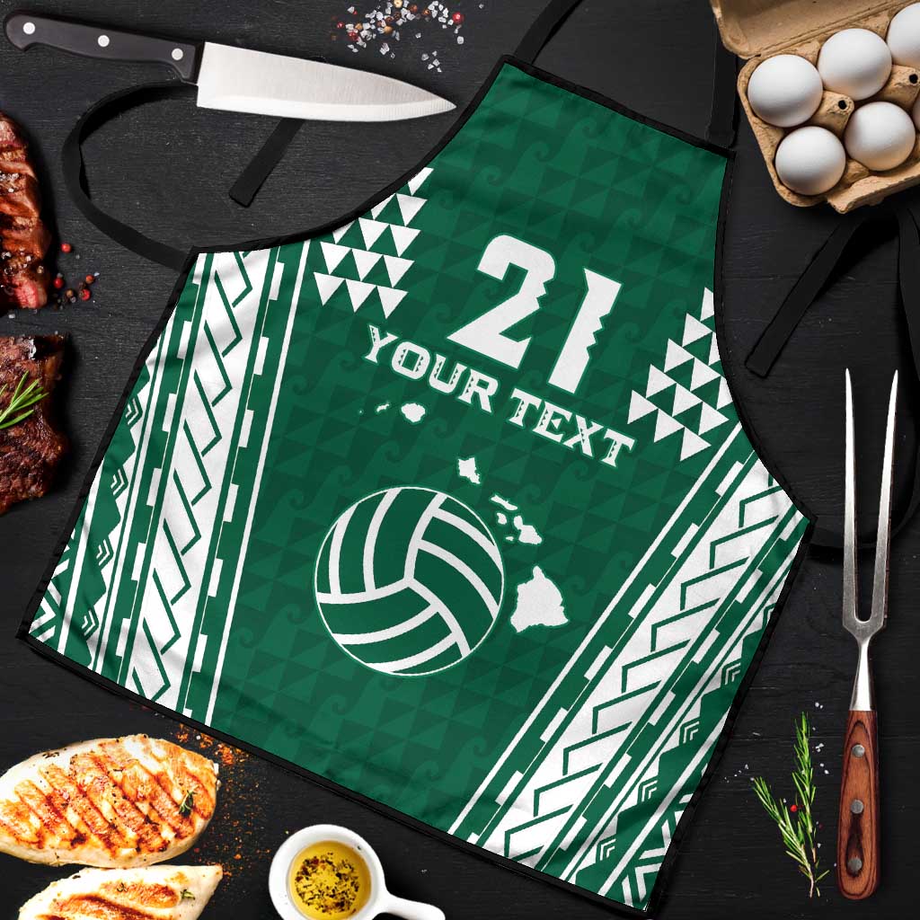 Polynesian Hawaii Volleyball Custom Apron Green Kakau with Map Motif - Polynesian Pride