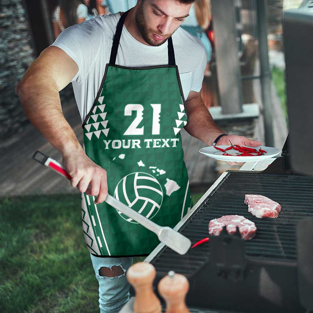 Polynesian Hawaii Volleyball Custom Apron Green Kakau with Map Motif - Polynesian Pride