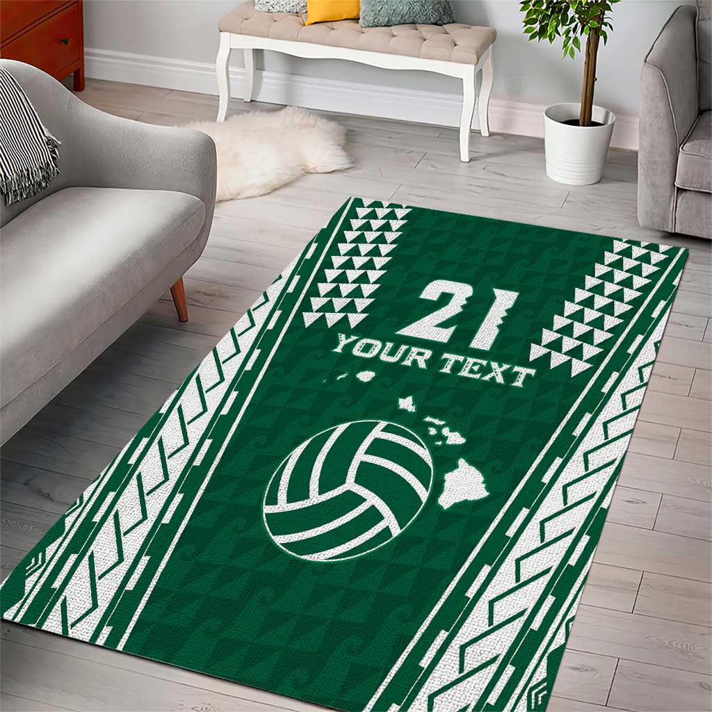 Polynesian Hawaii Volleyball Custom Area Rug Green Kakau with Map Motif
