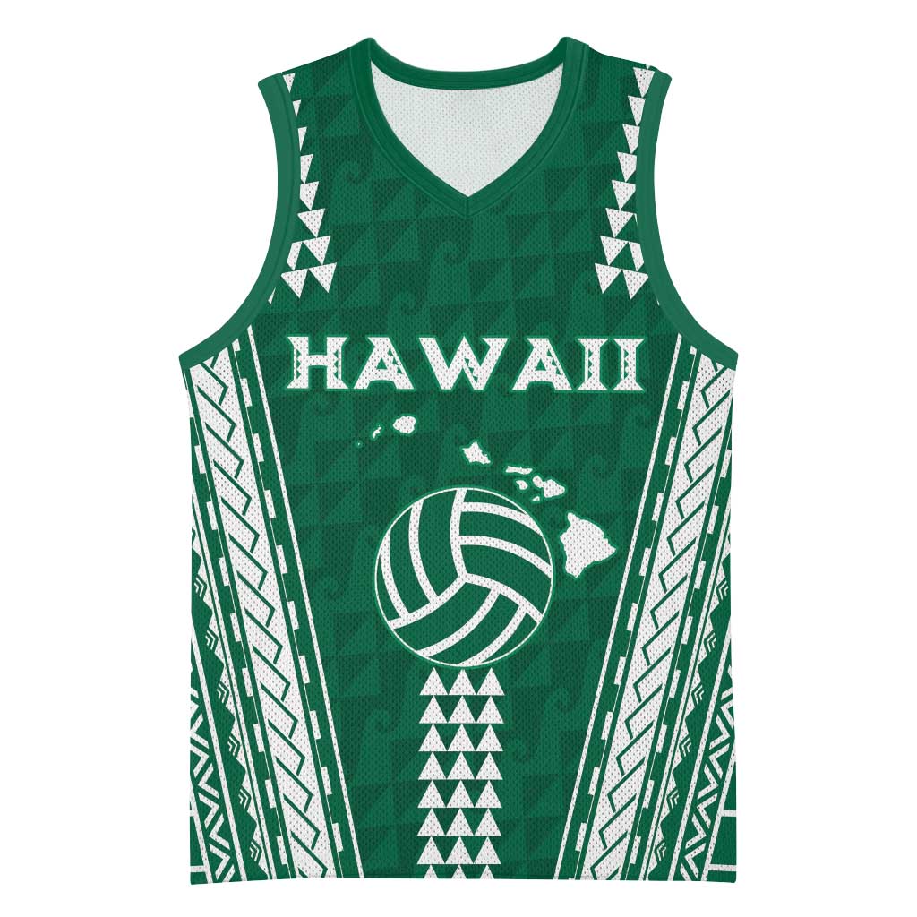 Polynesian Hawaii Volleyball Custom Basketball Jersey Green Kakau with Map Motif - Polynesian Pride