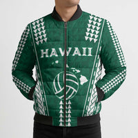 Polynesian Hawaii Volleyball Custom Bomber Puffer Jacket Green Kakau with Map Motif - Polynesian Pride
