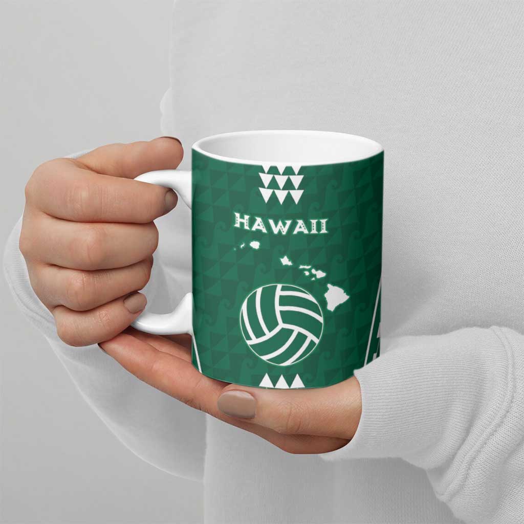 Polynesian Hawaii Volleyball Custom Ceramic Mug Green Kakau with Map Motif - Polynesian Pride