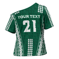 Polynesian Hawaii Volleyball Custom Cross Shoulder Shirt Green Kakau with Map Motif - Polynesian Pride