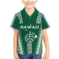 Polynesian Hawaii Volleyball Custom Family Matching Mermaid Dress and Hawaiian Shirt Green Kakau with Map Motif