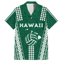 Polynesian Hawaii Volleyball Custom Family Matching Off The Shoulder Long Sleeve Dress and Hawaiian Shirt Green Kakau with Map Motif