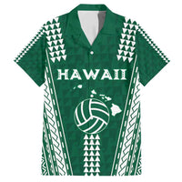 Polynesian Hawaii Volleyball Custom Family Matching Off Shoulder Short Dress and Hawaiian Shirt Green Kakau with Map Motif