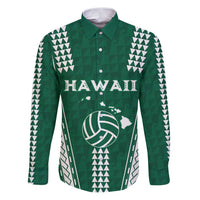 Polynesian Hawaii Volleyball Custom Family Matching Puletasi and Hawaiian Shirt Green Kakau with Map Motif