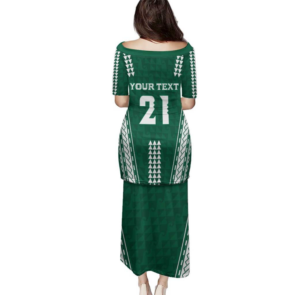 Polynesian Hawaii Volleyball Custom Family Matching Puletasi and Hawaiian Shirt Green Kakau with Map Motif