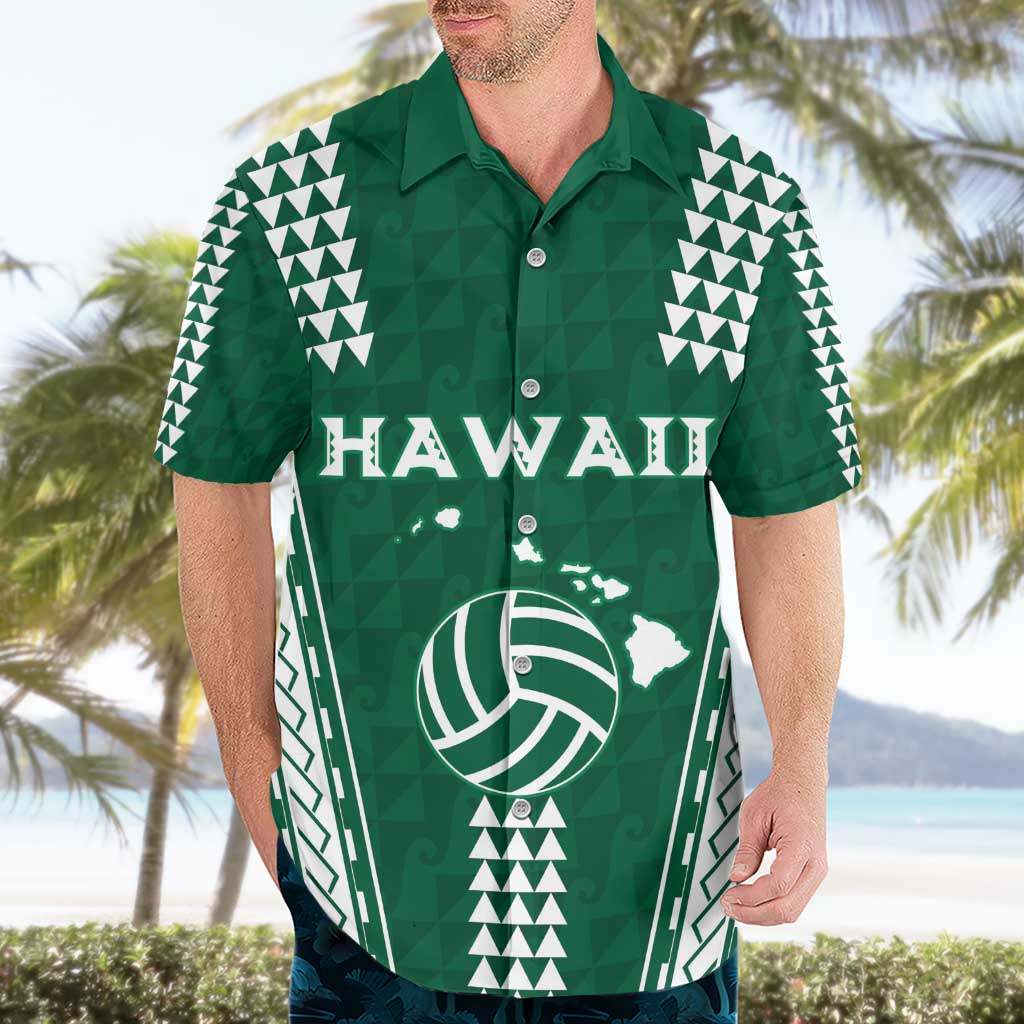 Polynesian Hawaii Volleyball Custom Hawaiian Shirt Green Kakau with Map Motif
