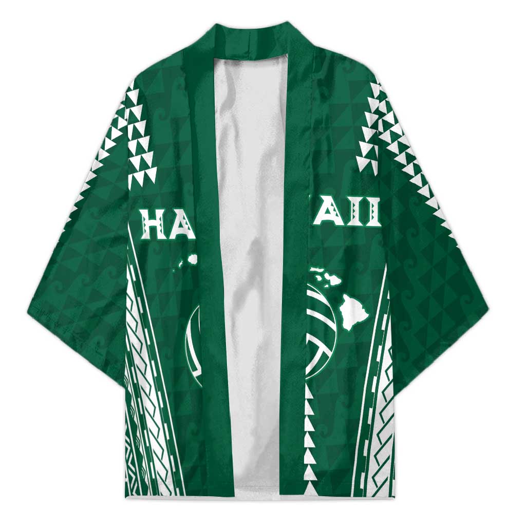 Polynesian Hawaii Volleyball Custom Kimono Green Kakau with Map Motif - Polynesian Pride