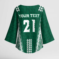 Polynesian Hawaii Volleyball Custom Kimono Sleeve Blouse Green Kakau with Map Motif - Polynesian Pride