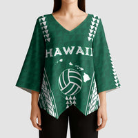 Polynesian Hawaii Volleyball Custom Kimono Sleeve Blouse Green Kakau with Map Motif - Polynesian Pride