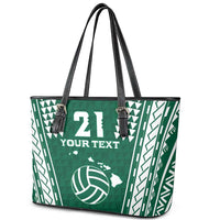 Polynesian Hawaii Volleyball Custom Leather Tote Bag Green Kakau with Map Motif