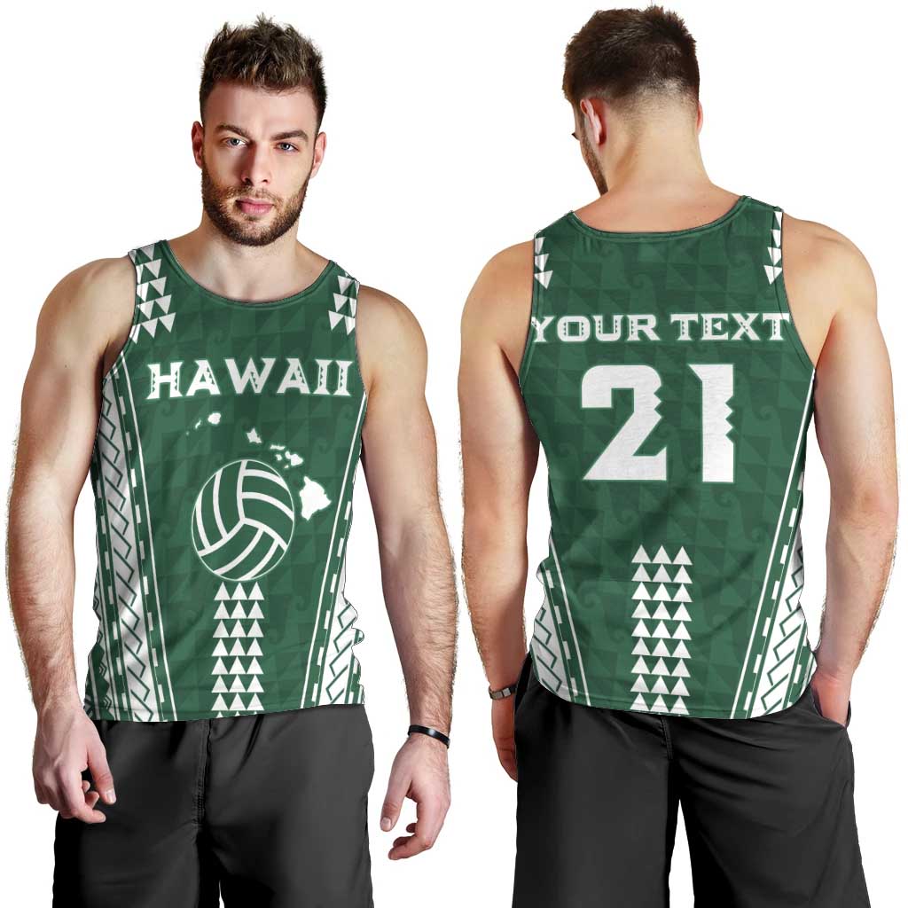 Polynesian Hawaii Volleyball Custom Men Tank Top Green Kakau with Map Motif