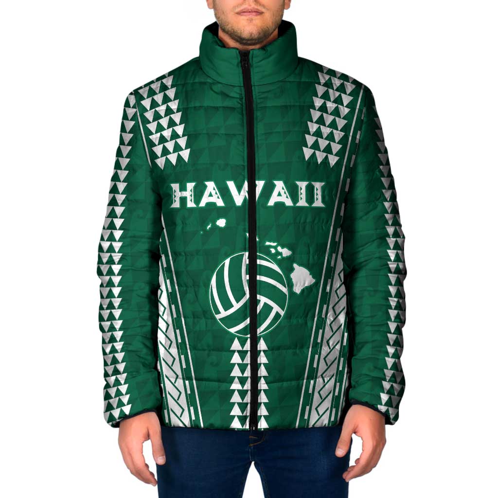 Polynesian Hawaii Volleyball Custom Padded Jacket Green Kakau with Map Motif - Polynesian Pride