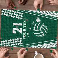 Polynesian Hawaii Volleyball Custom Puzzle Green Kakau with Map Motif - Polynesian Pride