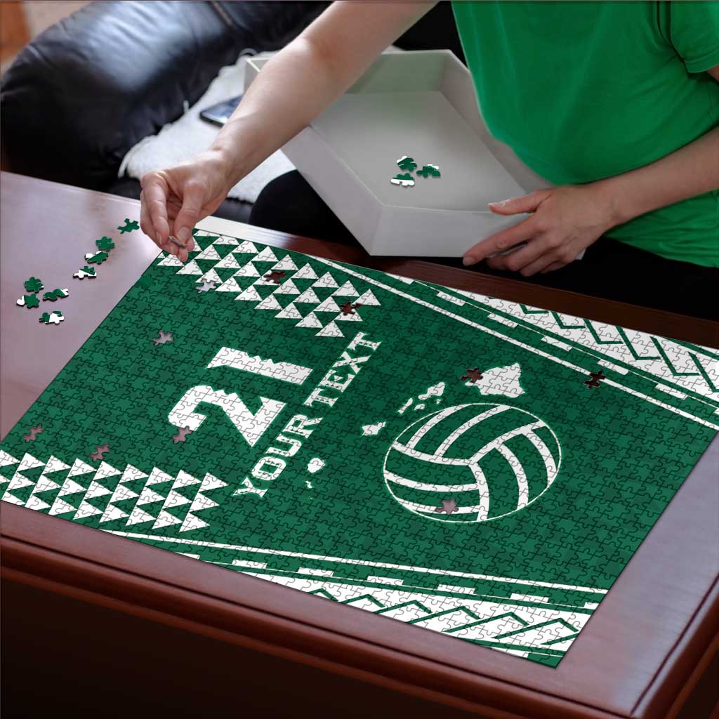 Polynesian Hawaii Volleyball Custom Puzzle Green Kakau with Map Motif - Polynesian Pride