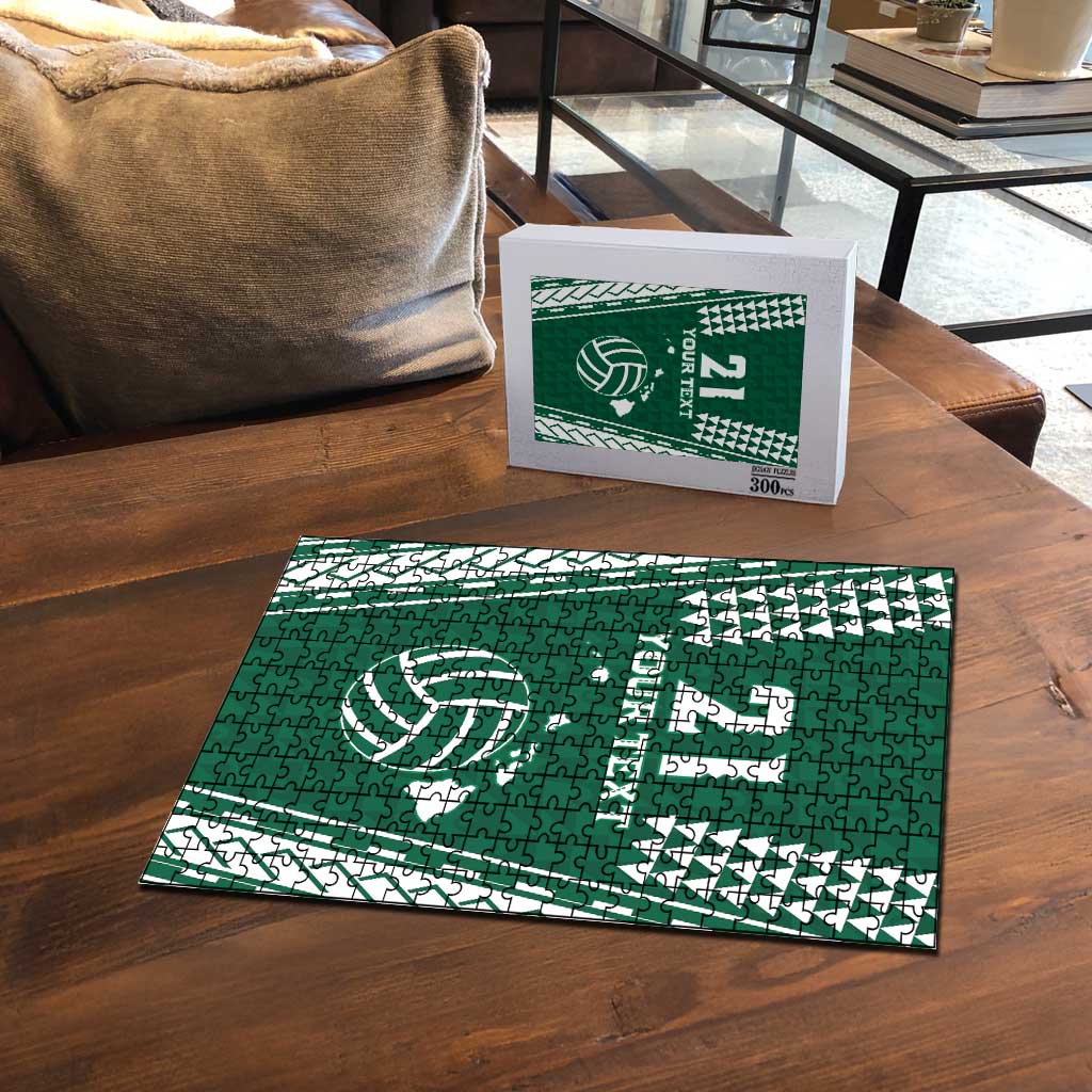 Polynesian Hawaii Volleyball Custom Puzzle Green Kakau with Map Motif - Polynesian Pride